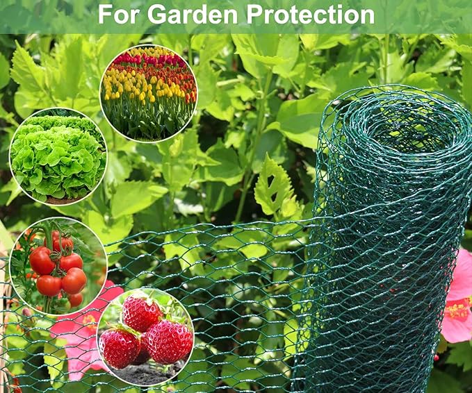 Mklsit Chicken Wire for Floral Arrangements, 15.7 x 157 Inches Green Mesh, 0.6 Inch Hexagonal Galvanized PVC Coated Netting Fence for Crafts, Poultry, Garden
