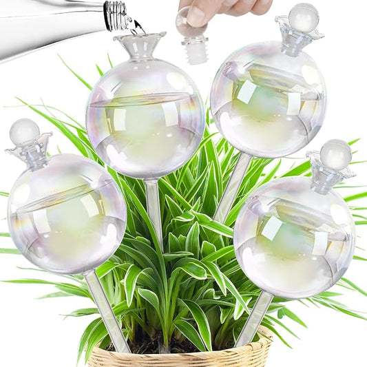 17 oz 2 Weeks Extra Large Plant Watering Globes, Iridescent Glass Self Watering Globes, Self Watering Planter Insert, Plant Watering Devices, Automatic Watering Bulbs for Daily Use (Large 4-Pack)