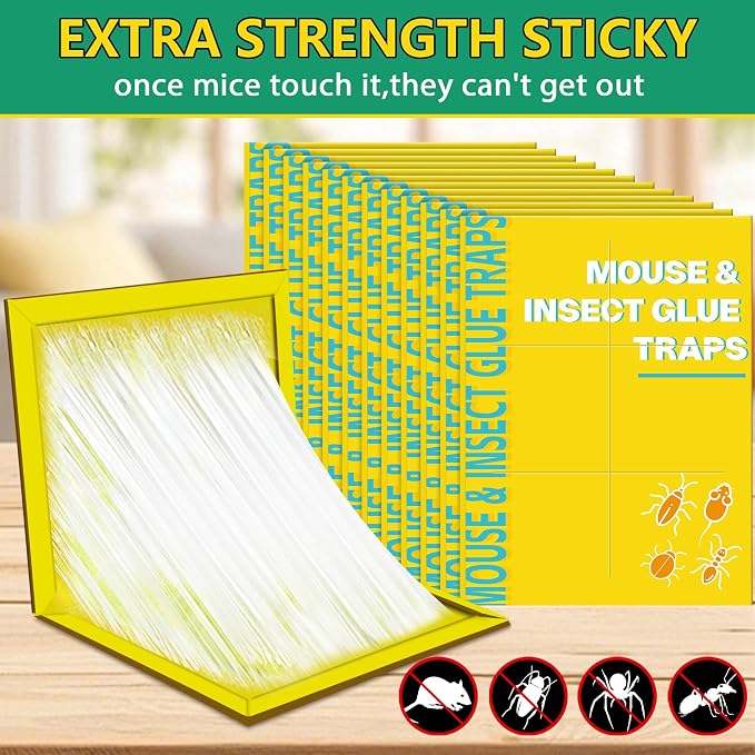 24 Pack Sticky Mouse Traps, Sticky Traps for Rats Mice Rodents Snakes No Touch Indoor Mouse Traps for Home Kitchen Garage Attic Basements, Easy to Set, Yellow