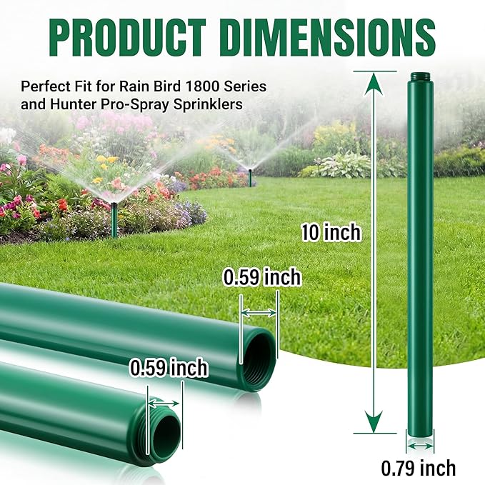 10" Popup Riser Extension Compatible with Rain Bird 1800 Series& Hunter Pro-Spray Sprinklers, Sprinkler Head Riser Extender with RotorTool, Garden Lawn Irrigation Spray Head(4 Set,Green)