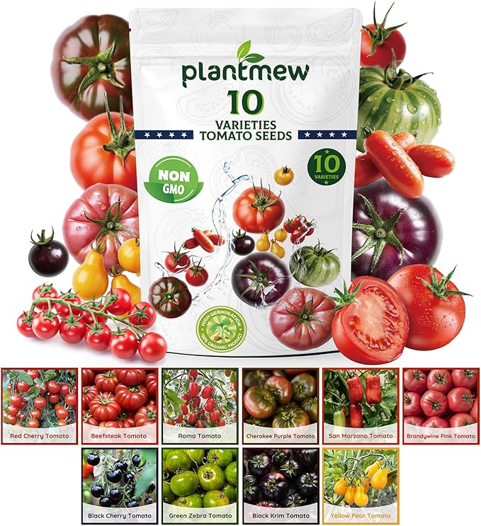 10 Heirloom Tomato Seeds - Open Pollinated Seeds for Planting Home Garden - Beefsteak, Roma, San Marzano, Cherokee Purple, Cherry Tomato & More