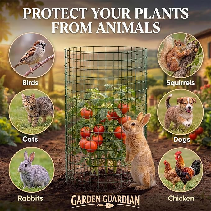 10 Packs Plant Protectors from Animals, 30Pcs 12"x 16" Large Metal Wire Mesh Garden Plant Cages for Outdoor Gardening, Chicken Wire Cloche Plant Cages for Rabbits with Zip Ties & Stakes(Green)