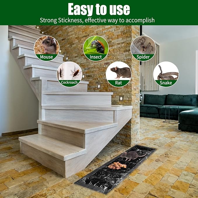 Qualirey 16 Pcs Large Sticky Mouse Glue Traps Black Sticky Rat Trap that Work for Rats Roaches Rodents Heavy Duty Pre Baited Mats Indoor Outdoor Catch Pest (24 x 11 Inches)