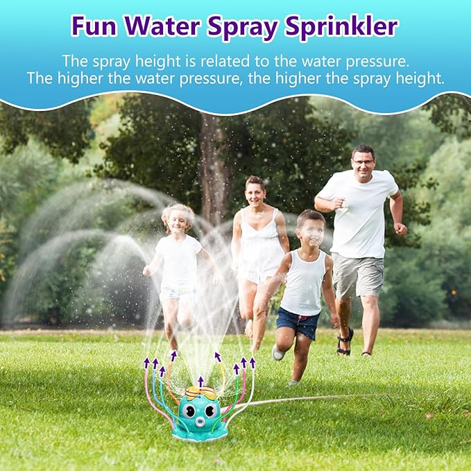MoKo Water Spray Sprinkler for Kids-Cute Sprinkler with 8 Wiggle Tubes and 2 Hose Clamps Outdoor Sprinklers Summer Octopuses Toys for Garden Backyard Lawn Splashing Fun Toys for Boys Girls, Light Blue