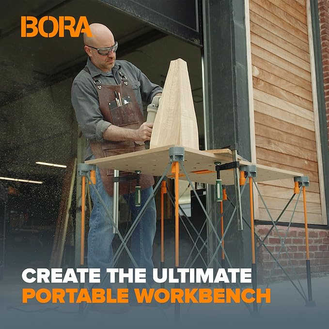 Bora Centipede Workbench Table Top For Bora Centipede Work Stand Saw Horses - 24" x 48" - Includes Wood Top with 3/4" Dog Holes + 6 Quick-Twist Lock Handles for Portable, Temporary Work Bench, CK22T