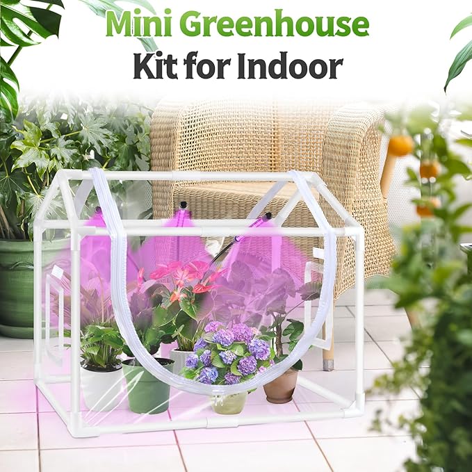 Mini Greenhouse with Grow Light, 25.6"x15.7"x20" Hard-Shell Indoor Tabletop Greenhouse for Seed Starting, Smart 3-Head Full Spectrum Plant Light with Timer, Crystal Clear Plant Nursery Kit