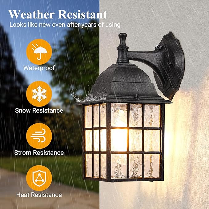 WIHTU 2-Pack Dusk to Dawn Outdoor Wall Lights, Sensor Exterior Light Fixtures, Porch Lights, Black Waterproof Wall Sconces, Outside Lighting for Garage, Front Door