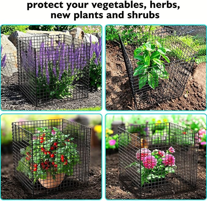 (8 Packs) Plant Protectors from Animals, 14.8" Lx14.8 Wx15.7 H Heavy-Duty Large Wire Plant Cages, Keep Rabbits Out for Vegetables, Shrubs & New Plants