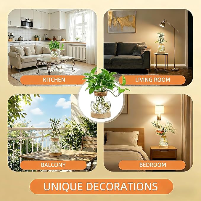 Plant Propagation Station with Light,Everkeen Glass Terrarium with Stepless Dimming Function Hydroponic Glass Container Vase Jars Gardening Gifts for Mom Women Plant Lovers 4 Pack