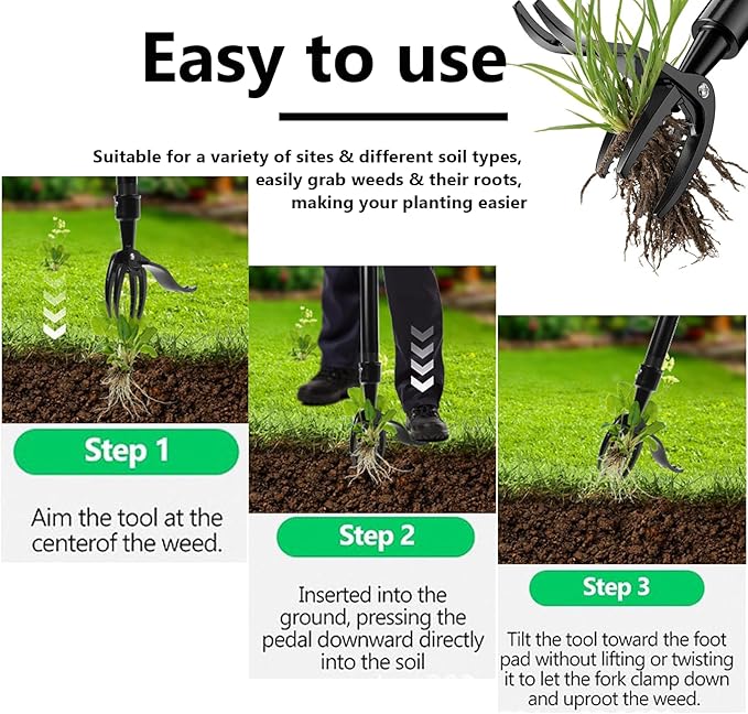 Stainless Steel Weed Puller Tool, 4 Claw Portable Weeding Tool, Gardening Hand Weeder Tools with Long Handle for Weed Pulling Digging Planting, Weed Remover for Garden Lawn Yard Patio
