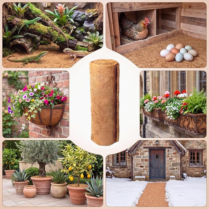 Jetec Coconut Liners for Planters, 12 x 120 Inch Natural Coco Planter Liner Flower Basket, Reptile Carpet, Fiber Mat, Garden Decoration, Animal Pet Reptile Pad