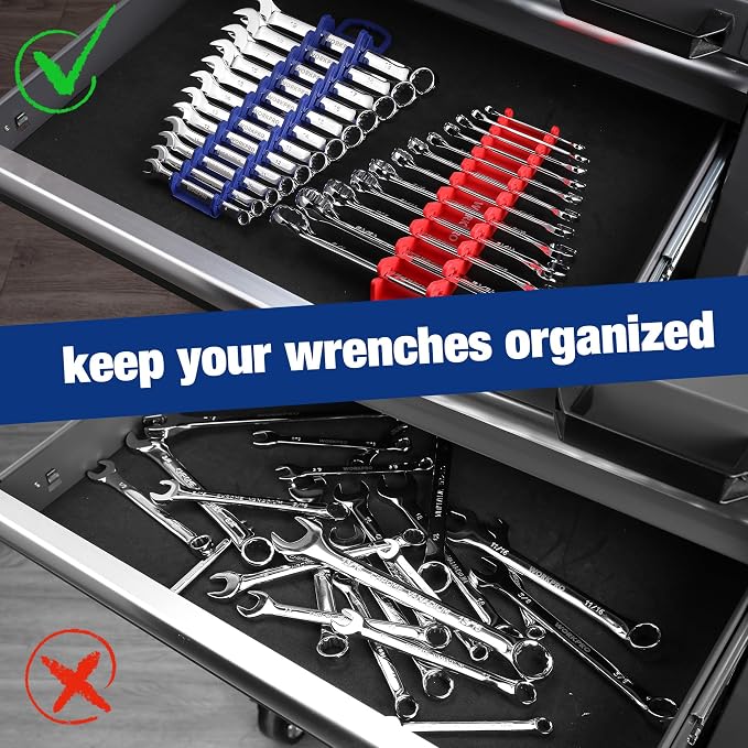 WORKPRO 2-Pack Magnetic Wrench Organizer, 12-Piece Gripper Wrench Holder for Stubby or Line Wrenches, Fits SAE (1/4" to 15/16") and Metric (6mm to 24mm), Flexible Teeth