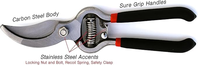 Garden Guru Classic Bypass Pruning Shears Clippers – Heavy Duty Forged Steel Garden Pruners – Safety Lock – Non Slip Comfort Grips – Cuts up to 1” – Professional Bypass Pruners for Gardening (4 Pack)