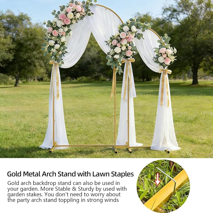 Arch Backdrop Stand and Cover Set of 2 Wedding Metal Arch Stand with Arch Cover White 7.2FT, 6FT for Wedding Party Bridal Baby Shower Birthday Ceremony Event Decor