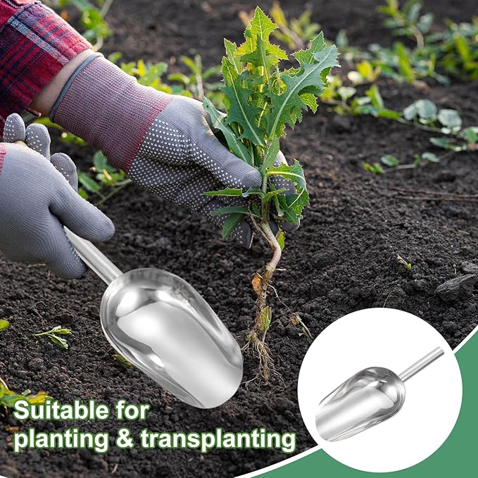 HARFINGTON 2pcs Garden Soil Scoop 10.63 x 4.72 Stainless Steel Hand Shovel Spade with Handle for Planting Weeding Digging