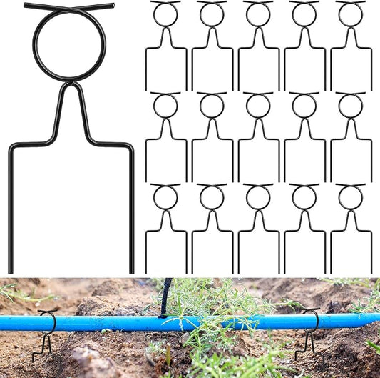 Shimeyao 16 Pack Garden Hose Guide Stakes, Heavy Duty Hoses Guides for Garden, Adjustable Metal Hose Guards for Flower Beds, 8" Low Profile Plant Saver Spike for Yard & Lawn, Black