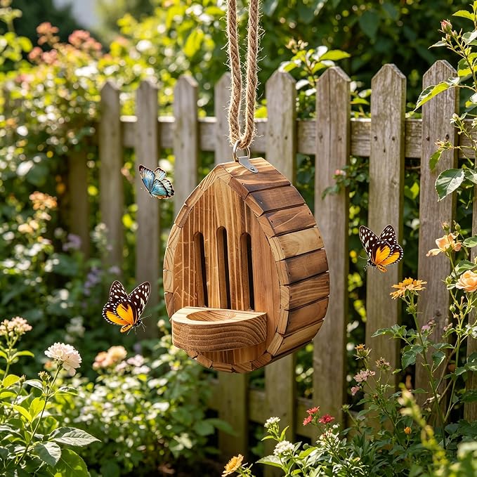 Butterfly House Butterfly Habitat Garden - Wooden Butterfies Houses with Feeder Hanging Garden Decoration Natural Butterfly Habitat Nesting Box for Butterflies Bugs Moths & Lacewings