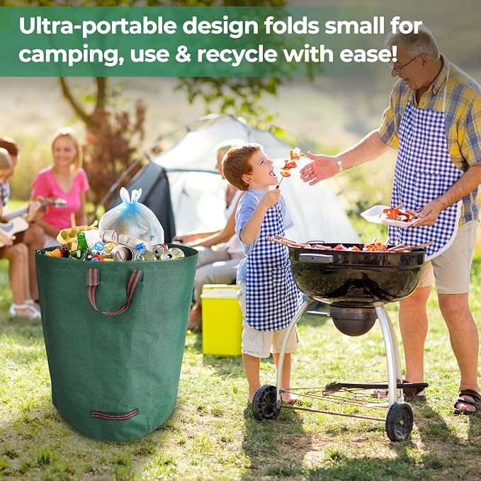 3-Pack 72 Gallon Reusable Yard Waste Bags with Plastic Ring, Extra Large Leaf Bags for Lawn Debris, Grass Clippings, Camping Trash Bin, Heavy Duty Collapsible Garden Bins with 4 Handles