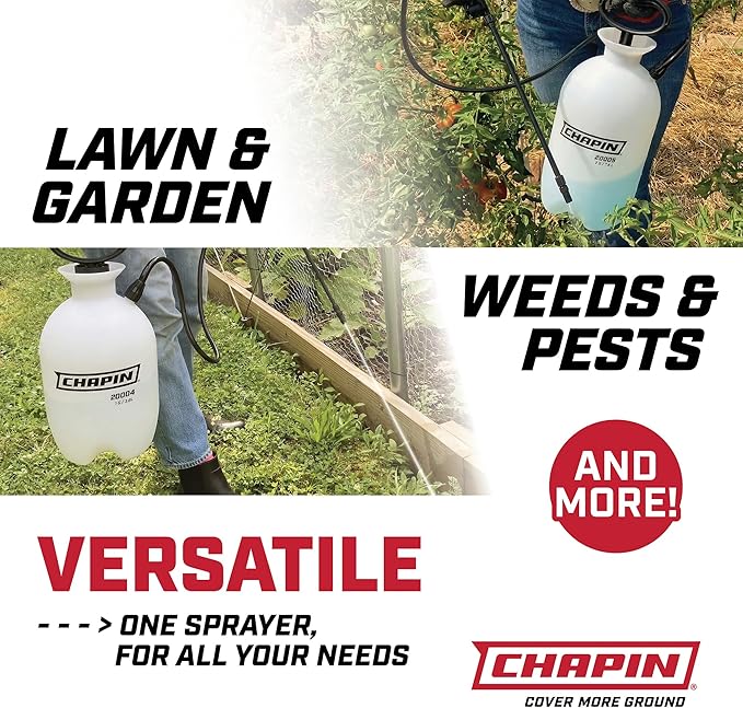 Chapin 20005 Pump Sprayer, 2‑Gallon, Lawn & Garden, Translucent Poly Tank, Funnel‑Top, SureSpray, Adjustable Cone Nozzle & 34" Hose for Fertilizer, Weed & Pest Application