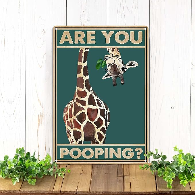 Funny Giraffe Are You Pooping Wall Decor Vintage Bathroom Sign Animal Picture for Bathroom Toilet Wall Decor 8x12 Inch
