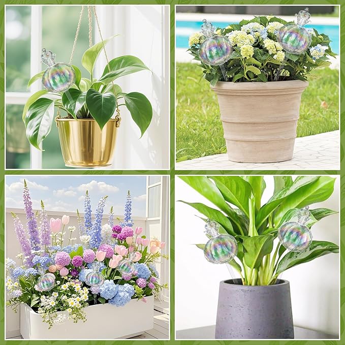 4pcs Plant Watering Globes Self Watering Planter Insert Devices,Glass Watering Bulbs Cactus Shape Automatic Watering Bulbs for Indoor Plants Top-Fill Watering Rainbow Colors
