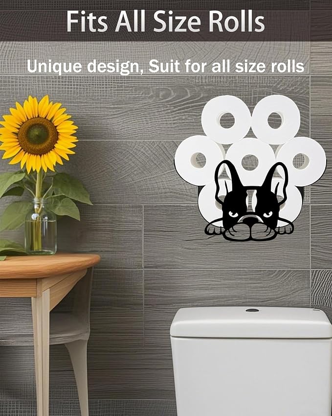 Bulldog Toilet Tissue Holder,Animal Paper Holders,Decorative Metal Papers Holder,Funny Toilet Animal Storage for Bathrooms,Bathroom Paper Organizer for Extra 8 Rolls Wall Mounted Art Decor