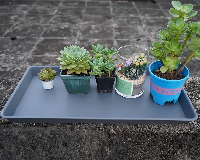 VUWEZ Rectangle Plant Tray, Plant Drip Tray, Plant Pot Saucers, Plant Germination Trays, Plant Saucers, 14.5'' x 11'' x 1.5'' (4 pack), Gray