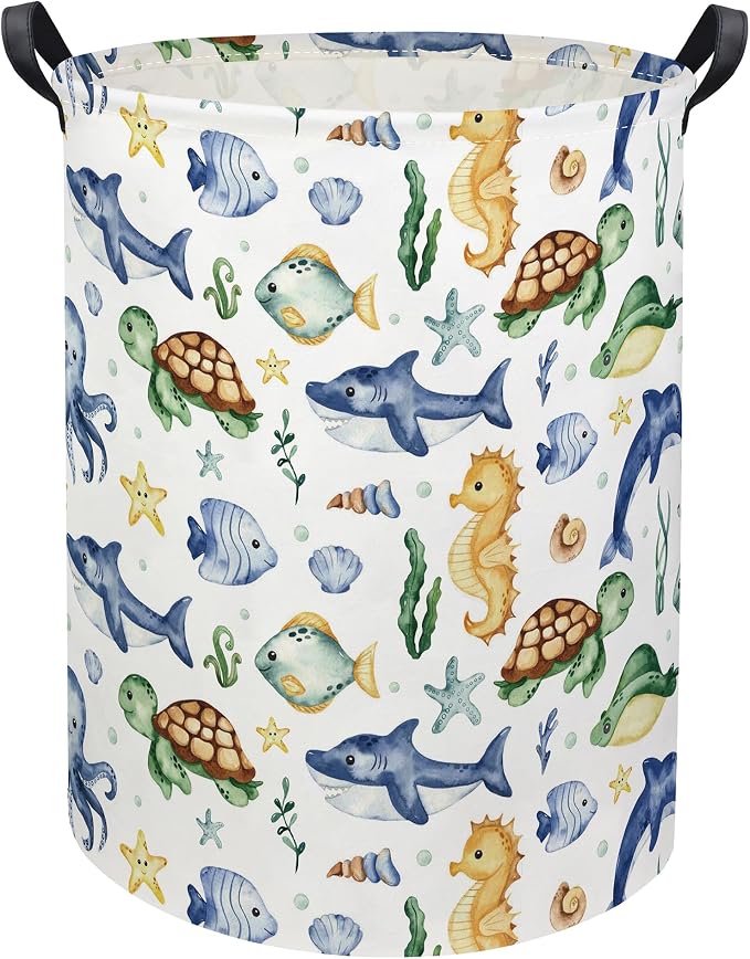 Ocean Kids Laundry Basket Baby Hamper Sea World Toy Storage Bin for Boys Room Decor Baby Nursery Hamper Gift Baskets for Bedroom Bathroom(Ocean)