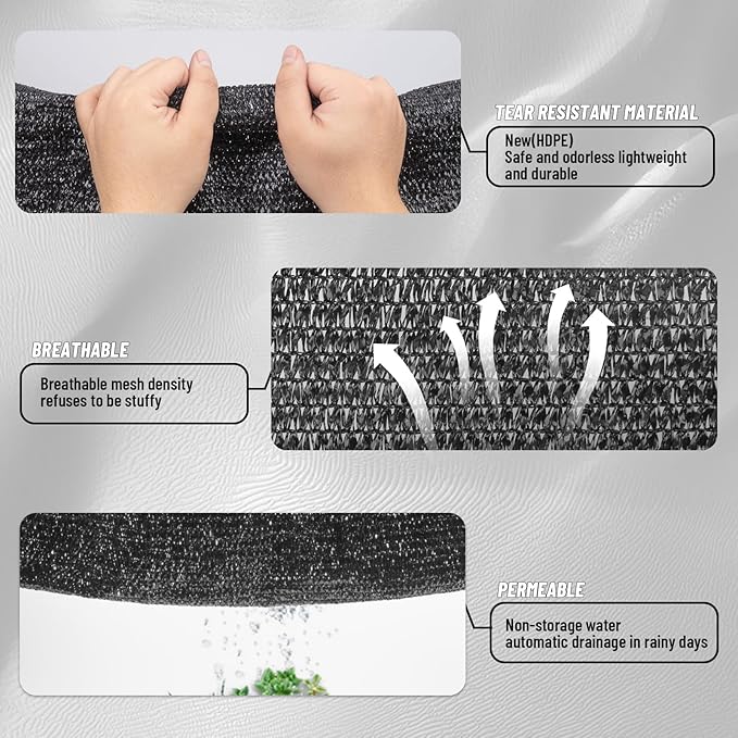Cool Area 90% Sun Shade Cloth Mesh Tarp with Grommets for Plant Cover 8x20ft Patio Canopy Garden Pergola Greenhouse Car Barn Kennel Black