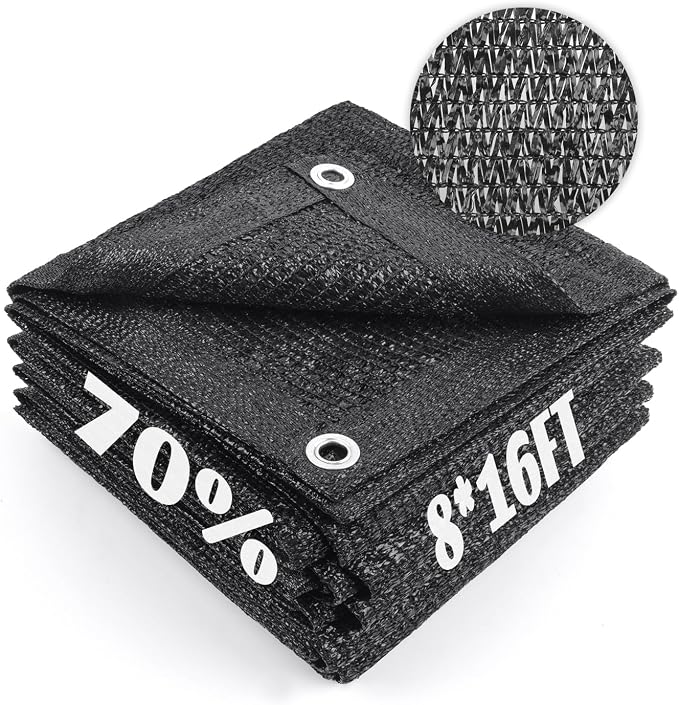 Cool Area 70% Sun Shade Cloth Mesh Tarp with Grommets for Plant Cover 8x16ft Patio Canopy Garden Pergola Greenhouse Car Barn Kennel Black