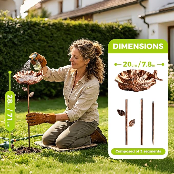 Bird Feeders for Outdoors, 28 Inches Metal Birdbath, Docorative Hummingbird Feeders & Bird Bath for Outside, Vintage Decor for Garden Yard Patio Lawn, 2 PCS, Bronze