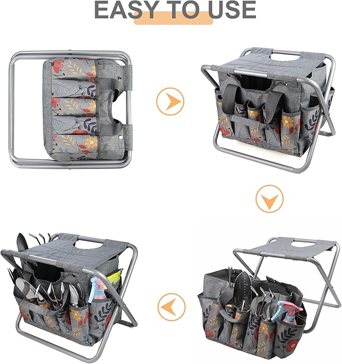 MDSTOP Folding Gardening Stool with Detachable Storage Tote Bag, Gardening Tools Set Organizer for Fishing Outdoor Sports Hiking Camping Garden, Gardening Gifts for Mom/Dad, Without Tools