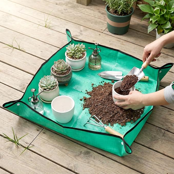2 Pcs Repotting Mat, Waterproof Plant Repotting Mat Foldable Gardening Mats Large Transplanting Mats for Indoor Outdoor Garden Plant Care(39.3"x29.5",25.9"x25.9")