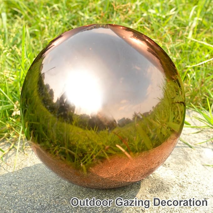 Nerien 8 Inch Gazing Ball, Stainless Steel Garden Mirror Globe, Polished Ornament Sphere, Hollow Floating Reflective Hemisphere, Home Outdoor Pond Housewarming Swimming Pool Decoration Gift, Rose Gold