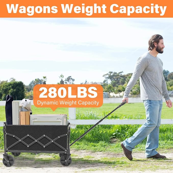 Wagons Carts Foldable, Collapsible Wagon Cart with Wheels - Beach Wagon Cart with Wheels for Sand Sports Camping Grocery