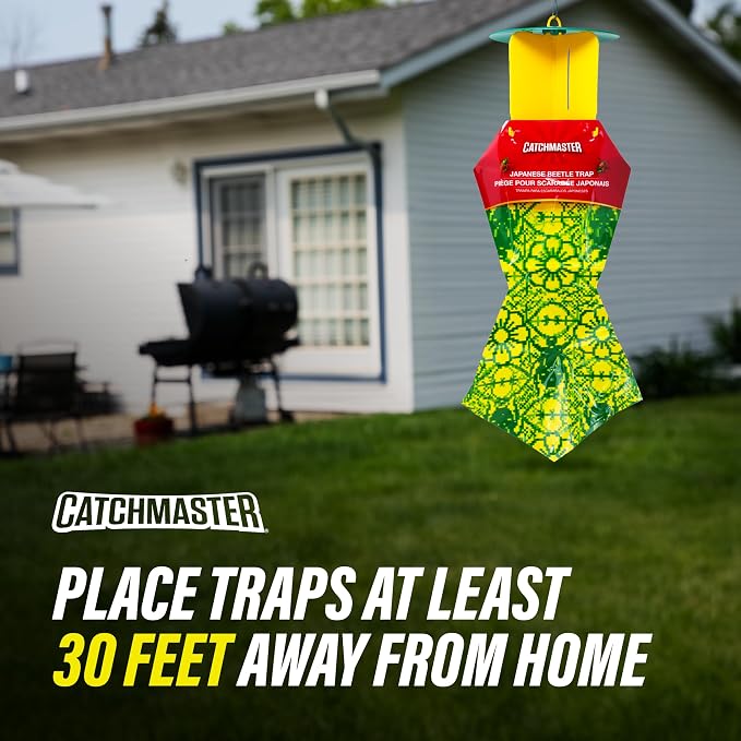 Catchmaster Japanese Beetle Traps w/Rain-Proof Cap 6-Pack & Dual Lure, Beetle Bag Trap, Hanging Beetle Catcher, Pest Control for Backyard & Garden, Plants, Trees, Vegetables & Flowers
