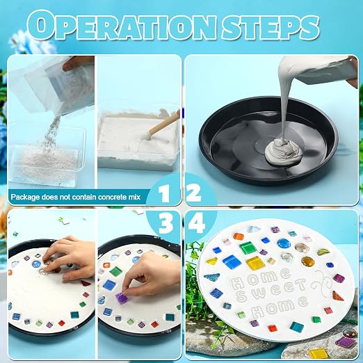 5 Pcs 3 Size Stepping Stone Kit for DIY Outdoor Garden Stepping Stone Includes Cement Molds Mosaic Tiles and Concrete Letter Stamps No Concrete Mix(Black)