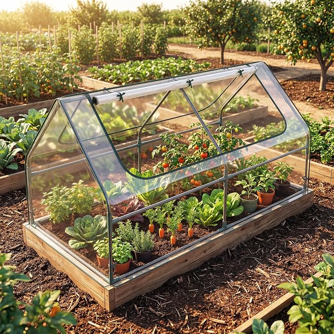 Giantex 3-in-1 Metal Raised Garden Bed with Greenhouse Cover, 6x3x3 FT Galvanized Elevated Outdoor Planter Box with Roll-Up Windows, Open Base Grow Box for Vegetables, Flowers and Herbs, Silver