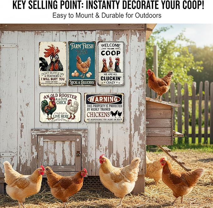 Vintage Metal Sign, Metal Wall Art, Funny Bar Signs, Motivational Positive Affirmations Wall Decor, Funny Tin Signs for Home Office School Gym & Locker Room 8x12 Inch (5 Pack Metal Signs Chicken Coop Signs)