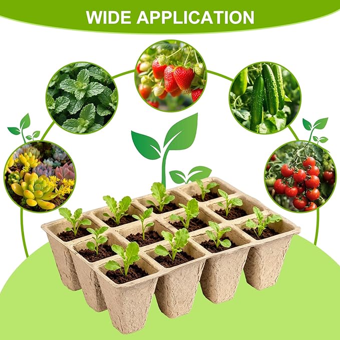 DANALLAN 10Pcs Seed Starter Tray 120 Cells Seed Starting Trays Thickened Biodegradable Seed Starter Pots Kit for Vegetables Flowers Seed Starting Planting Seeds (10)