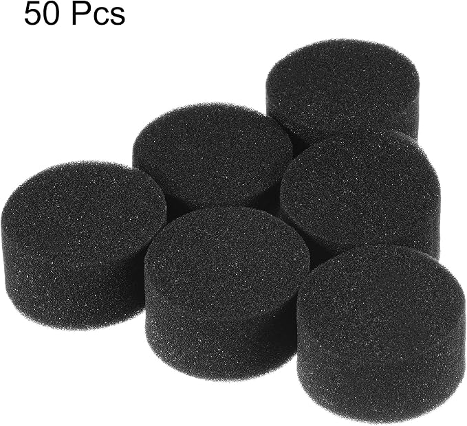 MECCANIXITY 50pcs Hydroponic Sponges, 2.24" Growing Media Cylindrical Sponges for Home Vegetable Flower Planting, Black