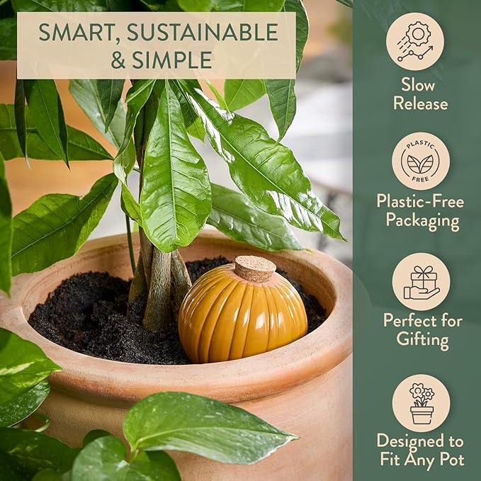 Modern Sprout Terracotta Self-Watering Bulbs for Indoor Plants,10oz Watering Globes 3 Pack, Glazed Finish with Cork Top - Plum, Sage & Mustard, Decorative Plant Accessories, Father's Day Gift for Dad