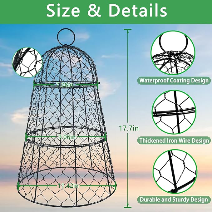 6 PCS 17.7"H X11.42"D Chicken Wire Plant Covers Protectors, Rustproof Heavy Duty Metal Plant Cage with Stakes & Labels, Modular Garden Cloches Design for Seedling Flower Vegetable Protect from Animals