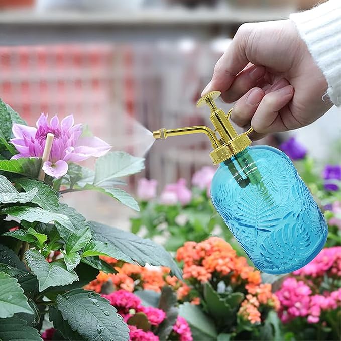 Glass Plant Mister Spray Bottle, 350ML Vintage Plant Spritzer, Succulent Watering Bottle Glass with Top Pump, Small Plants Sprayer Watering Can for Indoor