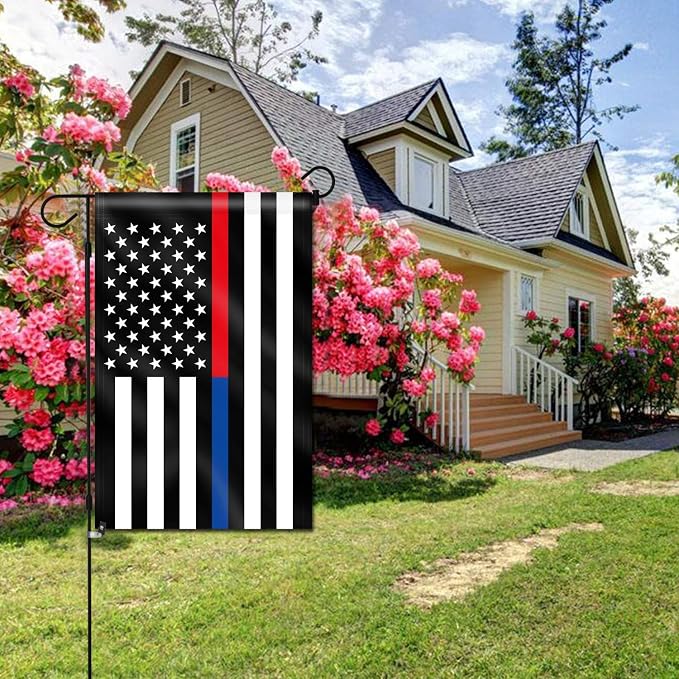 ANLEY Double Sided Premium Garden Flag, Thin Blue and Red Line US National Honor Police Officer & Firefighter Garden Flags - Weather Resistant & Double Stitched - 18 x 12.5 Inch