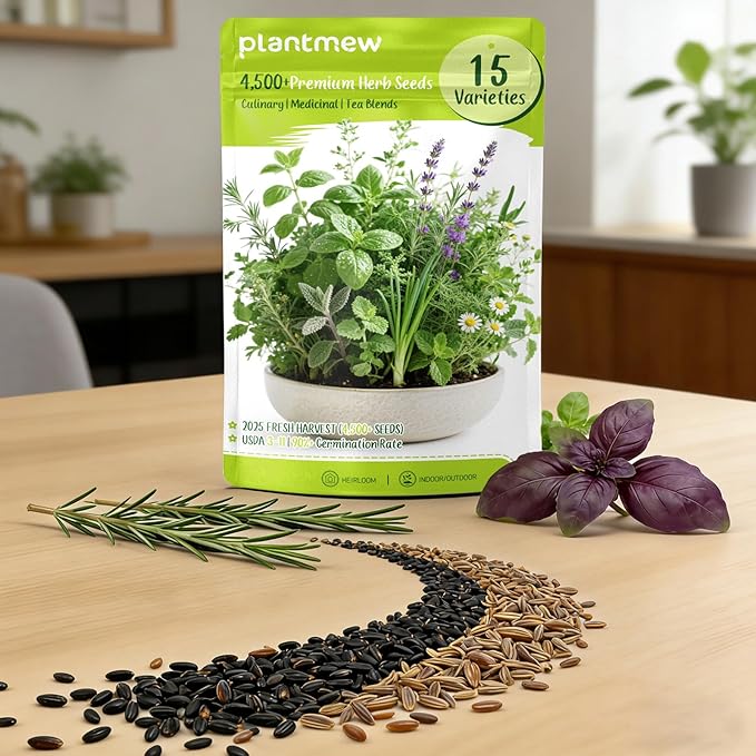 Herb Seeds 15-Pack – 4,500+ Heirloom Seeds for Planting – Indoor & Outdoor Herb Garden Kit with Basil, Cilantro, Rosemary, Thyme, Dill, Sage – Medicinal & Culinary Herb Seeds Variety Pack