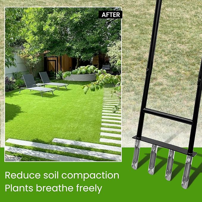 Aerator Lawn Tool,Core Aerator Lawn Tool with 4 Tines for Gardening,Easy Assembled Manual Grass Aerator with Steel Material for Yard Care Health Soil,Suitable for Soft Soil（Water Before Use）