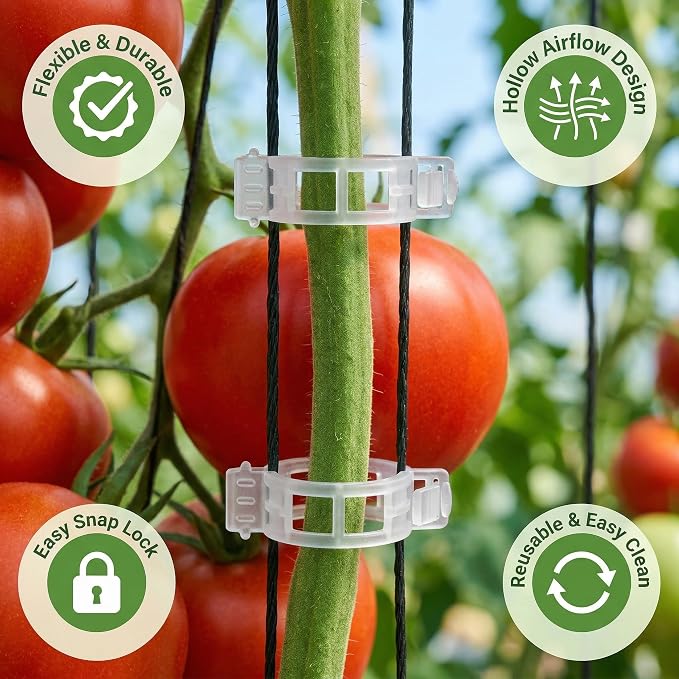 200PCS Plant Support Clips, Reusable Tomato Clips for Trellis, Plastic Garden Clips for Tomatoes, Cucumbers, Grapes, Peppers and Climbing Plants, Snap-On Vine Support Clips