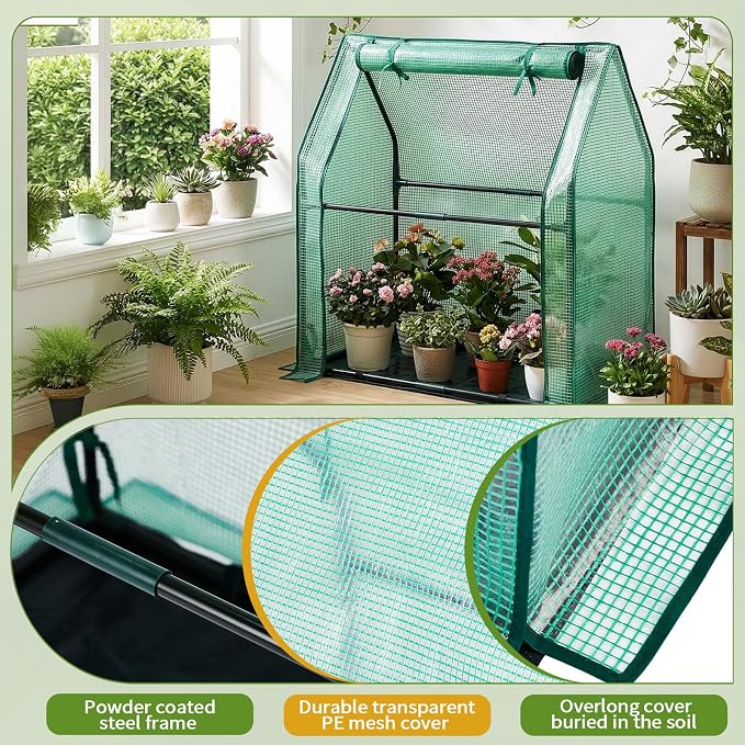 Mini Greenhouse for Indoor Outdoor,36"x18"x33" Tabletop Portable Green House with Waterproof Pad for Small Plants Nursery Germination (Green)