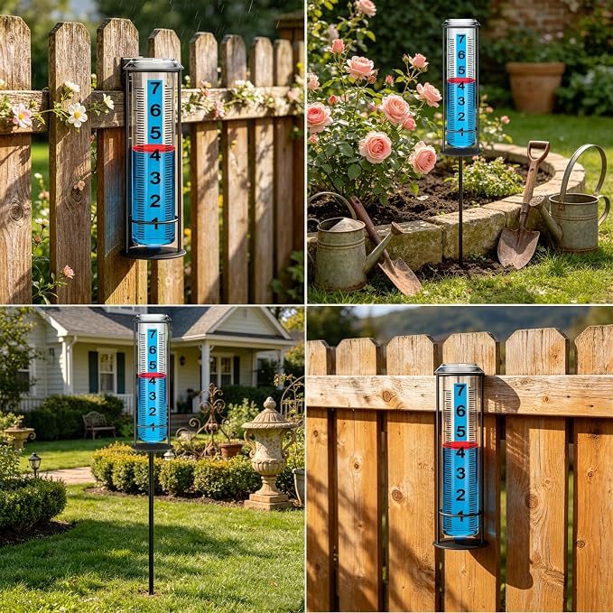 Rain Gauge Outdoor, Upgraded Rain Gauges Outdoors Best Rated,Accurate Rain Measure Gauge for Yard,Adjustable Height Rainfall Meter,Rain Gauge Outdoor Freeze Proof,Rain Measuring Tool,Easy to Read